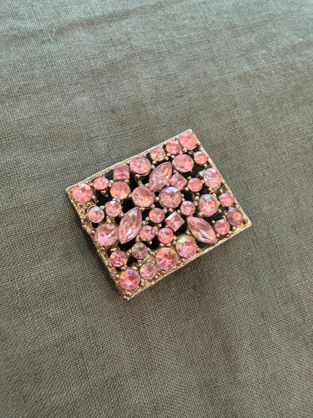 Vintage Pink Crystal Square Brooch - Women's Jewelry
